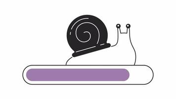 Slow snail crawling black and white loading bar animation. Schnecke outline 2D cartoon character 4K video loader motion graphic. Invertebrate creature with shell. Cute snail waiting animated gif