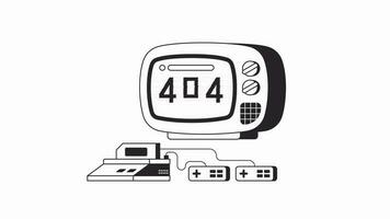 rétro la télé Années 80 avec jeu console bw Erreur 404 animation. arcade Jeu console sur télévision Erreur message gif, mouvement graphique. ancien 8 bits Animé objet contour 4k vidéo isolé sur blanc Contexte video