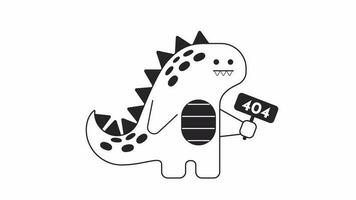 mignonne dinosaure en portant bw Erreur 404 animation. t Rex animal Erreur message gif, mouvement graphique. adorable préhistorique reptile. bébé dino Animé personnage contour 4k vidéo isolé sur blanc Contexte video