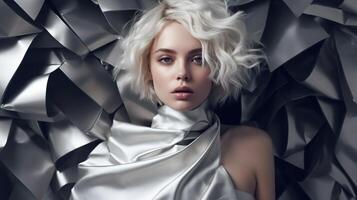 An illustration of a fashion portrait of a woman combined with abstract art., AI Generated photo