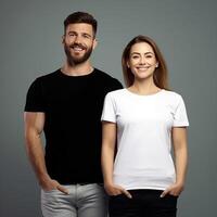 Illustration of a fashion portrait with plain t-shirt mockup, AI Generated photo