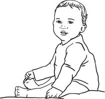 Smiling baby black and white illustration vector