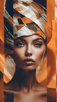 An illustration of a fashion portrait of a woman combined with abstract art., AI Generated photo