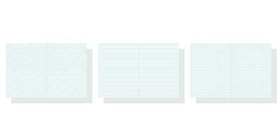 A set of notebook sheets in a cage and a ruler. Vector illustration isolated on white background.