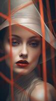 An illustration of a fashion portrait of a woman combined with abstract art., AI Generated photo