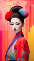 An illustration of a fashion portrait combined with abstract art., photo