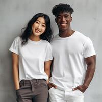 Illustration of a fashion portrait with plain t-shirt mockup, AI Generated photo