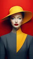 An illustration of a fashion portrait of a woman combined with abstract art., AI Generated photo