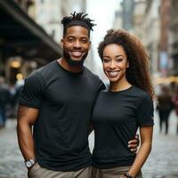 Illustration of a couple fashion portrait with plain t-shirt mockup, AI Generated photo