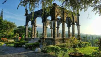 An old ruin monument view with sunrise light photo