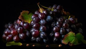 Freshness of autumn grape, a healthy snack on wooden table generated by AI photo