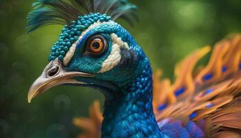 Vibrant peacock displays elegance and beauty in nature vibrant colors generated by AI photo