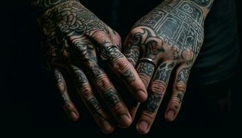 Hand adorned with elegant henna tattoo, showcasing indigenous culture beauty generated by AI photo