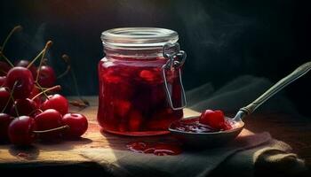 Freshness on the table  gourmet fruit, homemade dessert, rustic preserves generated by AI photo