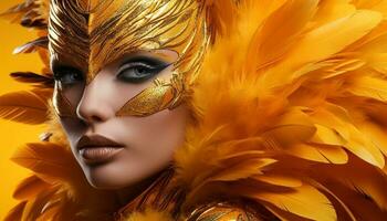 Elegant fashion model, with gold hair, looking at camera sensually generated by AI photo