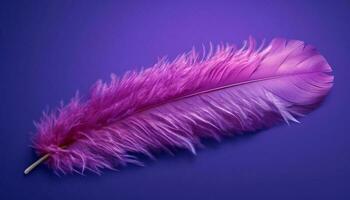 Fluffy purple feather levitates, showcasing fragility and vibrant beauty generated by AI photo