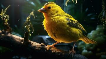 A cute small bird perching on a green branch in nature generated by AI photo