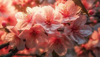 Flower blossom, pink beauty in nature, vibrant cherry blossom, romantic Japanese culture generated by AI photo