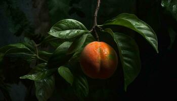 Freshness and green color of nature organic, ripe citrus fruit generated by AI photo