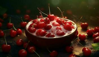 Freshness of ripe berries, nature sweet, healthy gourmet dessert generated by AI photo