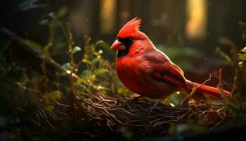 pájaro encaramado en un rama, exhibiendo natural belleza en naturaleza generado por ai foto