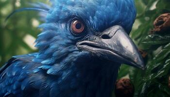 majestuoso guacamayo encaramado en un rama, vibrante colores en naturaleza generado por ai foto