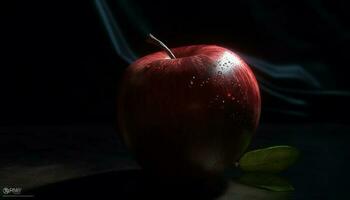 Juicy apple slice on wooden table reflects freshness of nature generated by AI photo