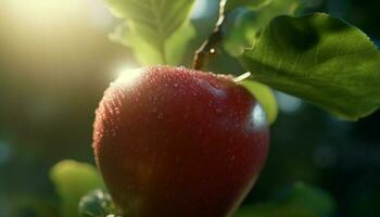 Freshness and nature combine in a juicy, ripe apple generated by AI photo