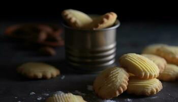 Homemade sweet cookie dough baked in a rustic kitchen generated by AI photo