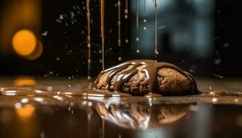Indulgence pouring, dessert celebration, sweet food melting, gourmet candy generated by AI photo