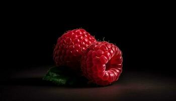 Raspberry fruit, freshness, nature, ripe leaf, berry fruit, healthy eating generated by AI photo