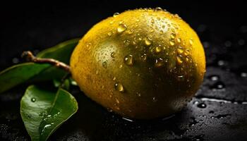 Freshness drops wet food leaf nature healthy eating ripe citrus fruit generated by AI photo