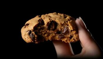 Indulgent homemade chocolate chip cookie, tempting and ready to eat generated by AI photo