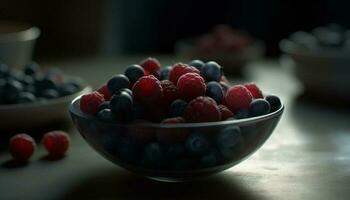 Freshness and nature in a bowl of organic berry fruit generated by AI photo