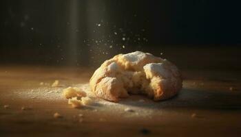 Freshness and sweetness on a wooden table, homemade baking indulgence generated by AI photo