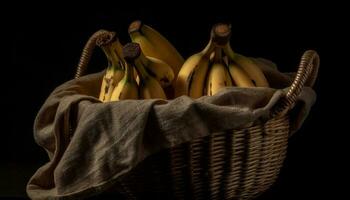 Fresco orgánico frutas en un mimbre cesta, un sano colección generado por ai foto