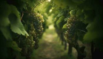 Grape vineyard, autumn harvest, fresh wine, healthy food, organic growth generated by AI photo