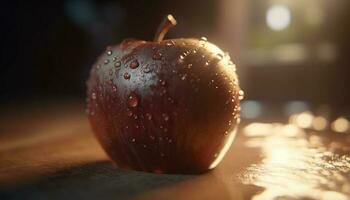 Freshness of apple, wet with dew, nature organic, healthy snack generated by AI photo