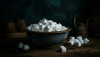 Sweet organic dessert on rustic wooden table generated by AI photo