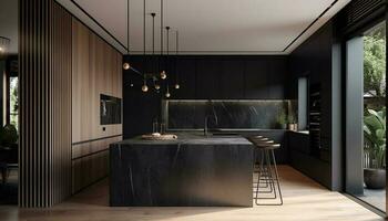 Luxury kitchen with modern elegance and comfort generated by AI photo