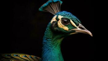Majestic peacock displays vibrant elegance in nature generated by AI photo