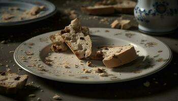 indulgente hecho en casa postre en rústico de madera mesa generado por ai foto