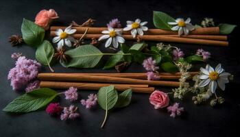 Organic herbal bouquet brings relaxation and wellbeing generated by AI photo
