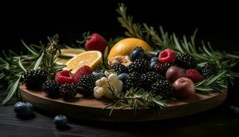 Organic berry bowl, a refreshing summer snack generated by AI photo