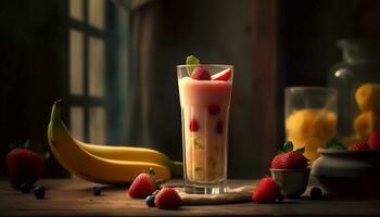 Summer table boasts healthy berry refreshment variations generated by AI photo