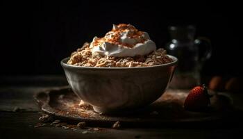 rústico cuenco de Fresco Fruta y Granola generado por ai foto