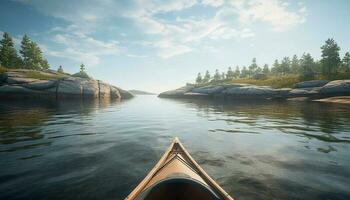 Kayaking on tranquil pond, surrounded by autumn beauty generated by AI photo