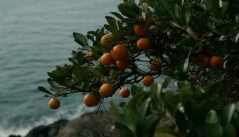 frescura de naturaleza generosidad maduro agrios Fruta en verde ramas generado por ai foto