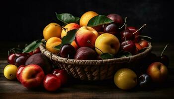 Nature bounty Fresh, organic fruit basket on table generated by AI photo