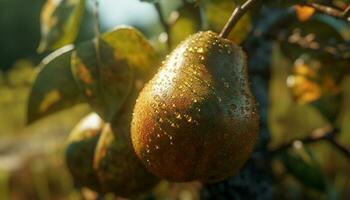 Nature autumn harvest fresh, ripe, organic fruits adorn green branches generated by AI photo